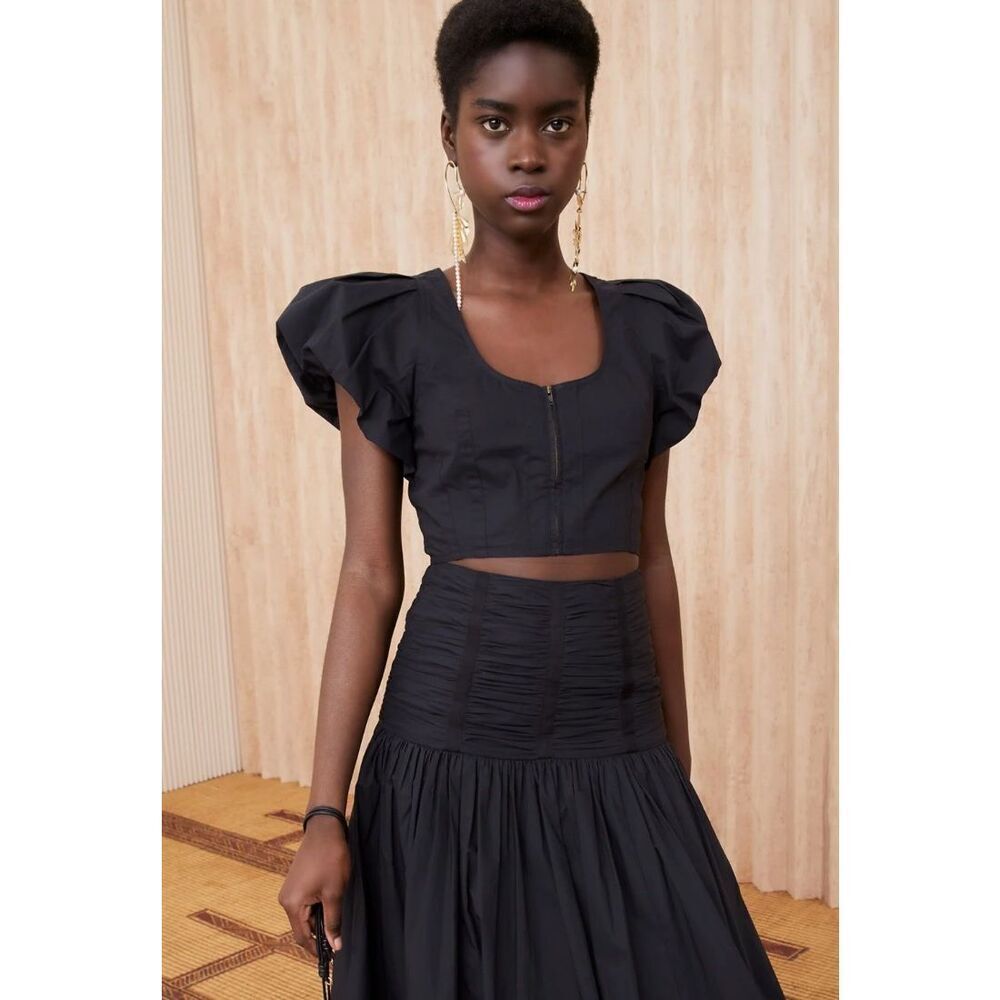 NWOT Ulla Johnson Kalena puff sleeve zip front crop top, Sz 10, $285 A29